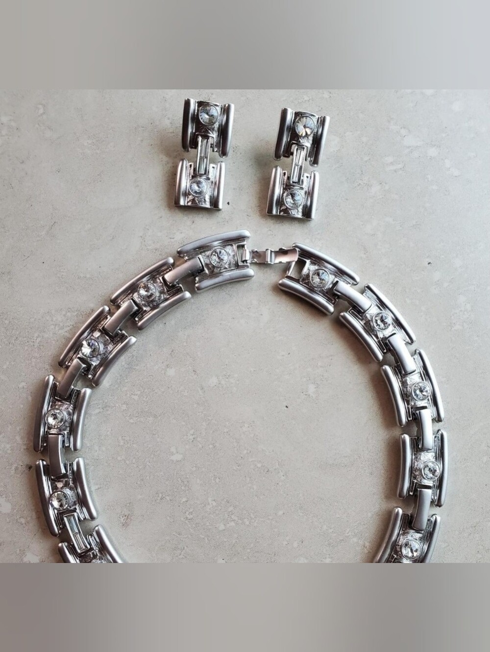 Retired Premier Design Silver-Tone Crystal Link Necklace & Earring Set
